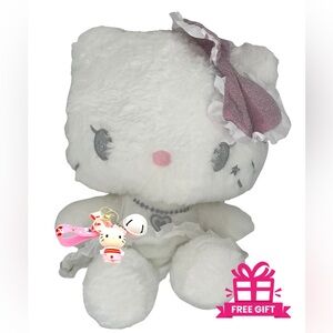 White Plush Kitty Toy with Pink Bow/Kitty Keychain